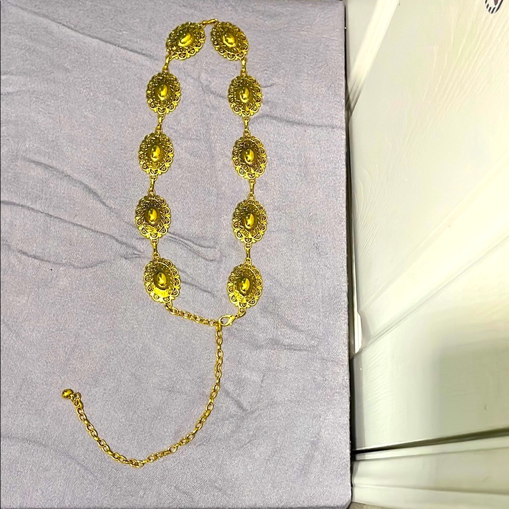 Gold Leaf Charm Belt with Adjustable Clasp
